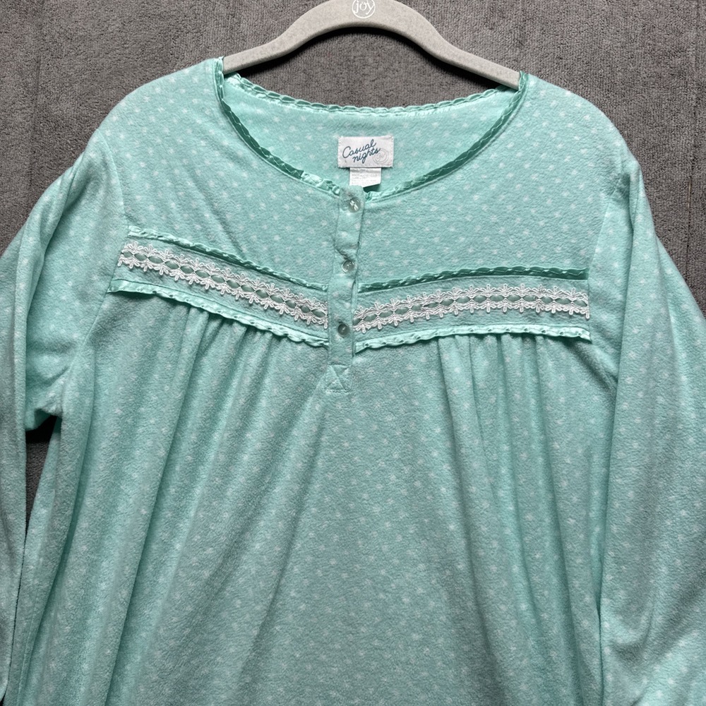 Casual Nights Nightgown M Green Polka Dot Ruffle Modest Cottage Sleep Dress